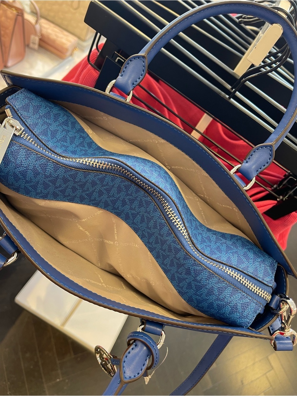 MICHAEL KORS Arden Md Top-Zip EW Leather Tote Crossbody Satchel 
Galaxy Blue
NWT - Picture 8 of 16